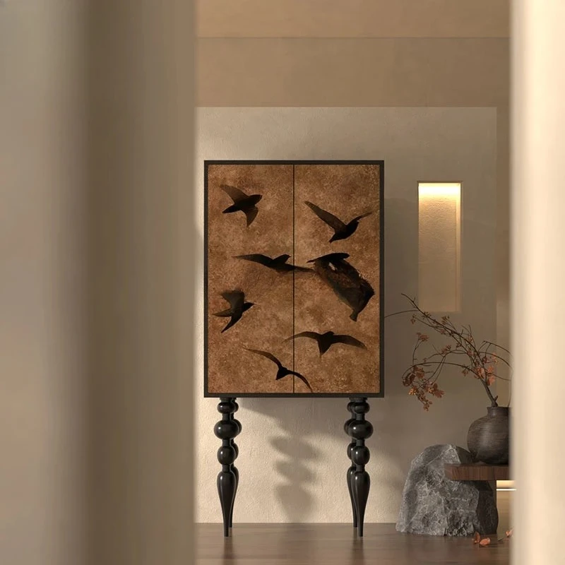 

HLZ Французское средневековое двухдверное многофункциональное прикроватное хранилище из цельного дерева с пятью ведрами и высокими ножками