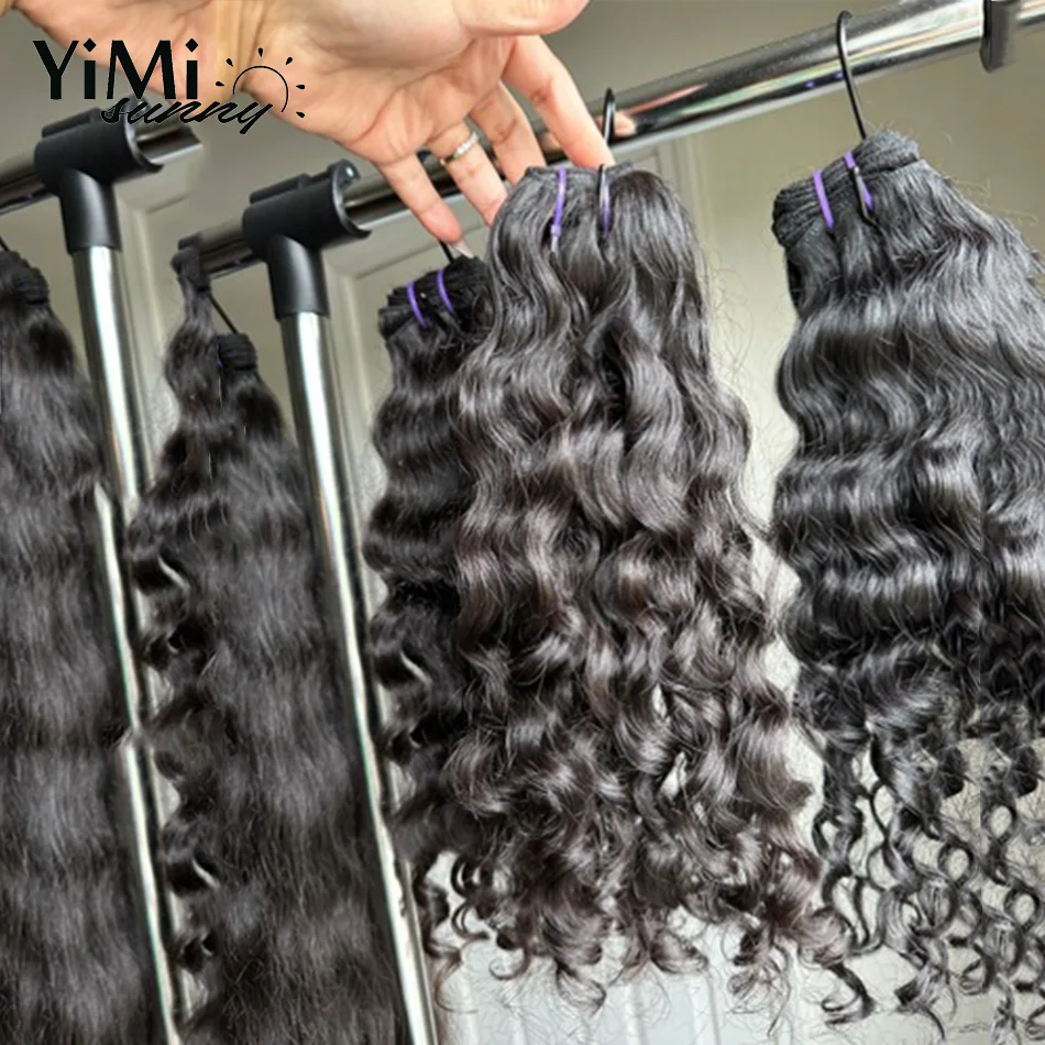 Yimisunny-Bundles de cheveux humains Remy Wave pour femmes, trame de cheveux humains, extension de boucles birmanes, tête complète, vente en gros, 3 pièces