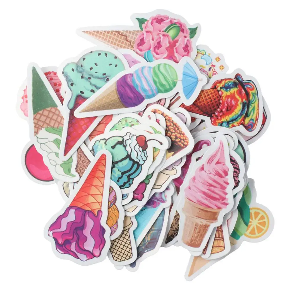 

100 pcs Ice Cream Cute Sweet Ice Cream Sticker PVC 1.6 Inches Waterproof Vinyl Sticker Dessert Sticker