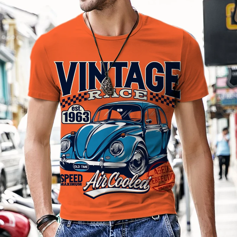 Men's T-shirts Vintage Car Design Luxury Short Sleeve Casual Street Outfit Harajuku Tops Beach Hip-hop Fashion Hot Sportswear