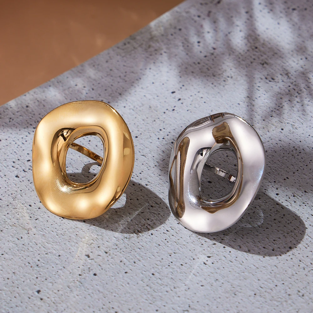 Pierścionek damski ze stali nierdzewnej 316, pozłacany, masywny, złoty, srebrny, ażurowy, duży, nie blaknący, wodoodporny.