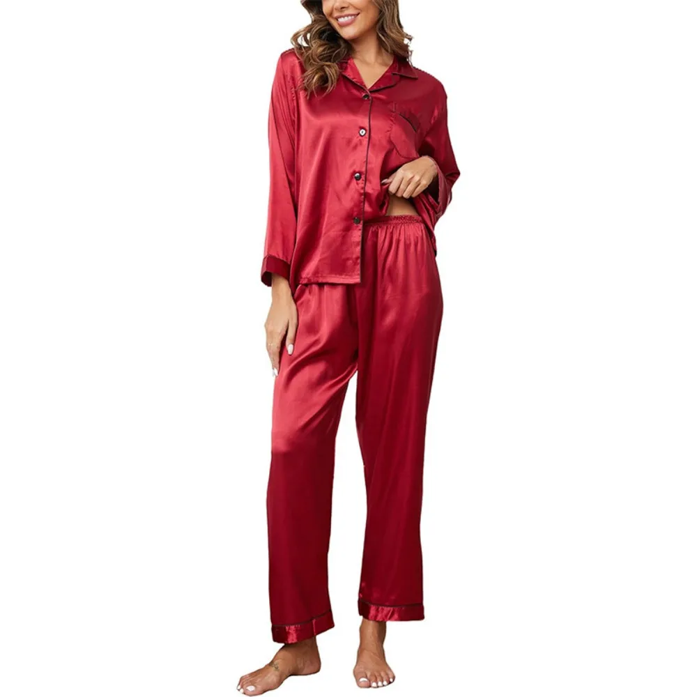 

Новый комплект женской домашней одежды из ледяного шелка: пижама из двух предметов с длинным рукавом, большие размеры