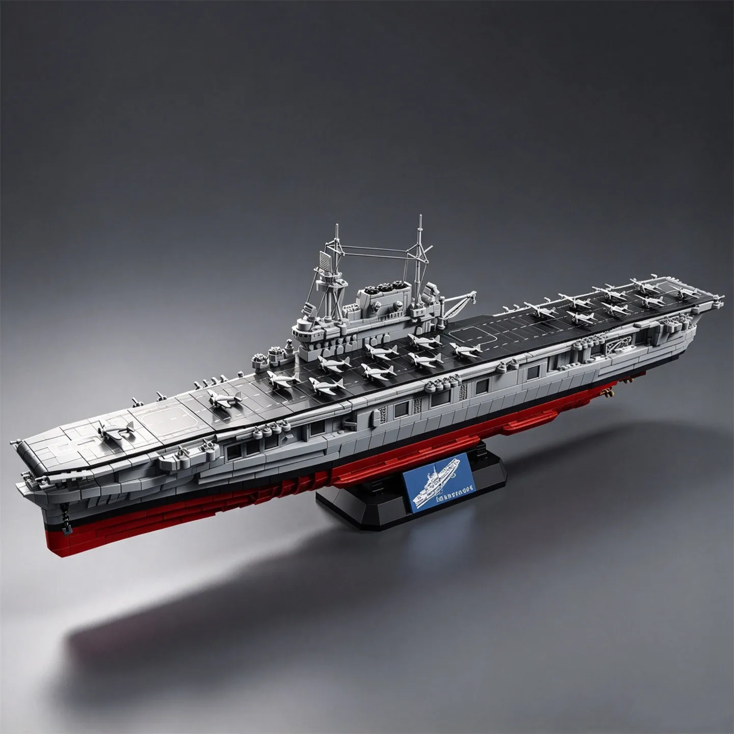 U.S. CV-6 Enterprise Aircraft Carrier 1:300 Scale Buildable Building Block Model Toy with Carrier-Based Aircraft Figures (MOC)