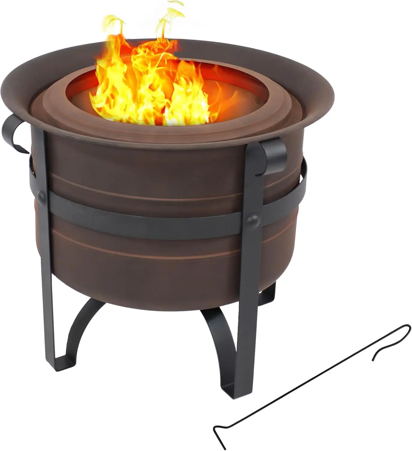 

Sunnydaze 23-Inch Cauldron-Style Smokeless Wood-Burning Fire Pit with Cover and Poker - Steel Outdoor Smokeless Fire Pit for