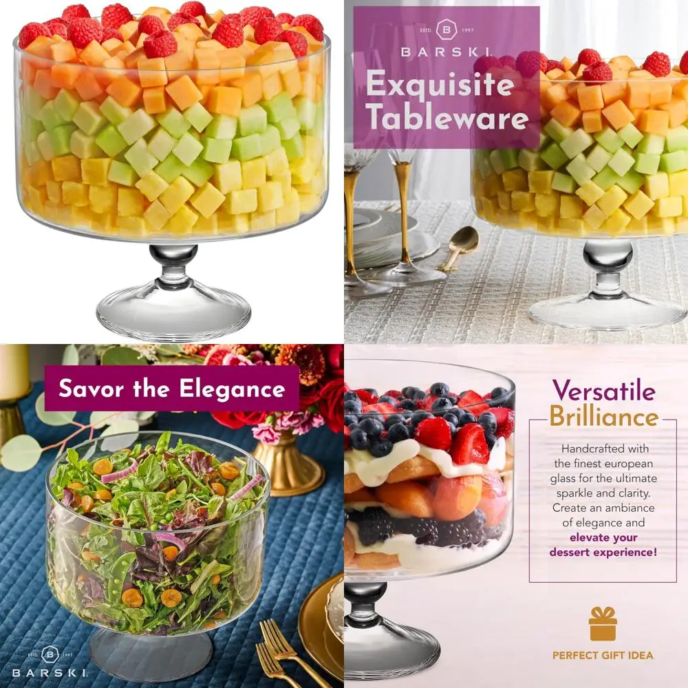 

Large 170 oz Glass Trifle Bowl with Pedestal, 5 Quarts, 9.5 Inch Round Serving Bowl for Elegant Decor and Parties