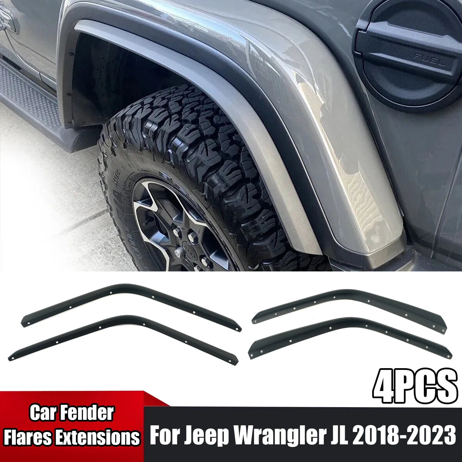 

A Set Car Wheel Fender Flares Extensions For Jeep Wrangler JL 2018-2023 Front Rear Arch Flaps Mudguard Splash Strips Trim