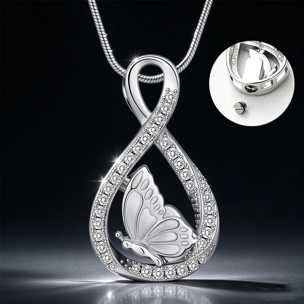 Infinity Butterfly Urn Necklaces for Ashes Cremation Jewelry for Women Stainless Steel Memorial Necklace Ash Holder for Human