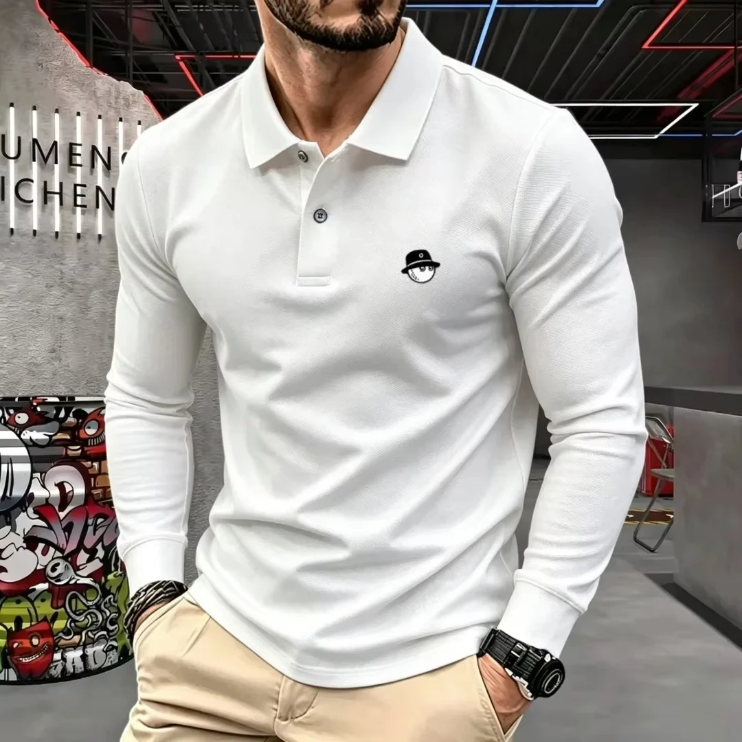 100% pure cotton high-end brand men's long sleeve polo shirt autumn winter fashionable luxury embroidery golf top casual T-shirt