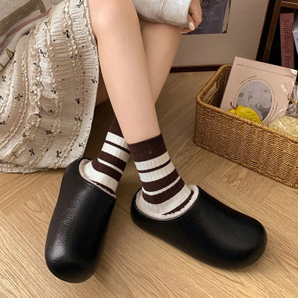 36-41 المرأة نعال قماش المضادة للانزلاق الدفء الدافئة نعال قماش نمط الجلود الحرارية الشتاء أحذية منزلية المنزلية #2