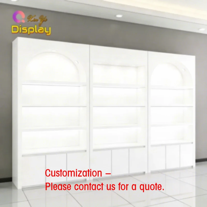 

custom.Custom Modern Luxury Tiered Stainless Steel Heavy Duty Makeup Shelf Display High Gloss White Wall-Mou