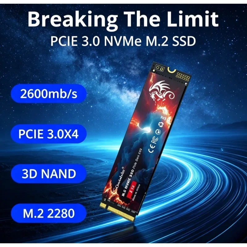 M.2 2280 PCIe3.0 NVMe SSD 2600MB/s 3D NAND Internal Solid State Drive Laptop Desktop PC Game Storage Upgrade Disk