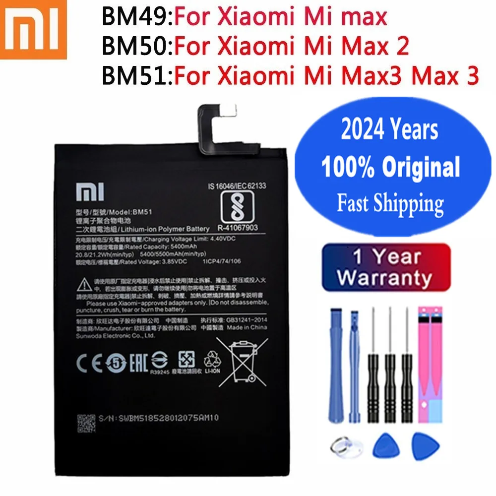 

2024 Years BM49 BM50 BM51 100% Original Xiao mi Battery For Xiaomi Mi Max 2 3 Max2 Max3 Mobile Phone Replacement Batteries