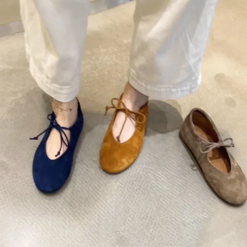 Lace Up Mary Janes Flats Shoes for Women Round Toe Comfortable Elegant Ballet Flats Ladies Bow Tie Shallow Casual Loafers New