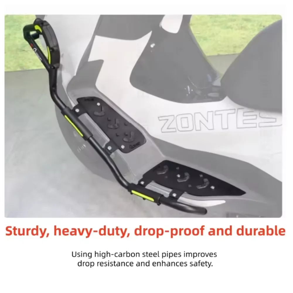 Modification parts for ZONTES 350E motorcycles: carbon steel bumper guards and footpeg guards.ZONTES 350E Zongshen 350e