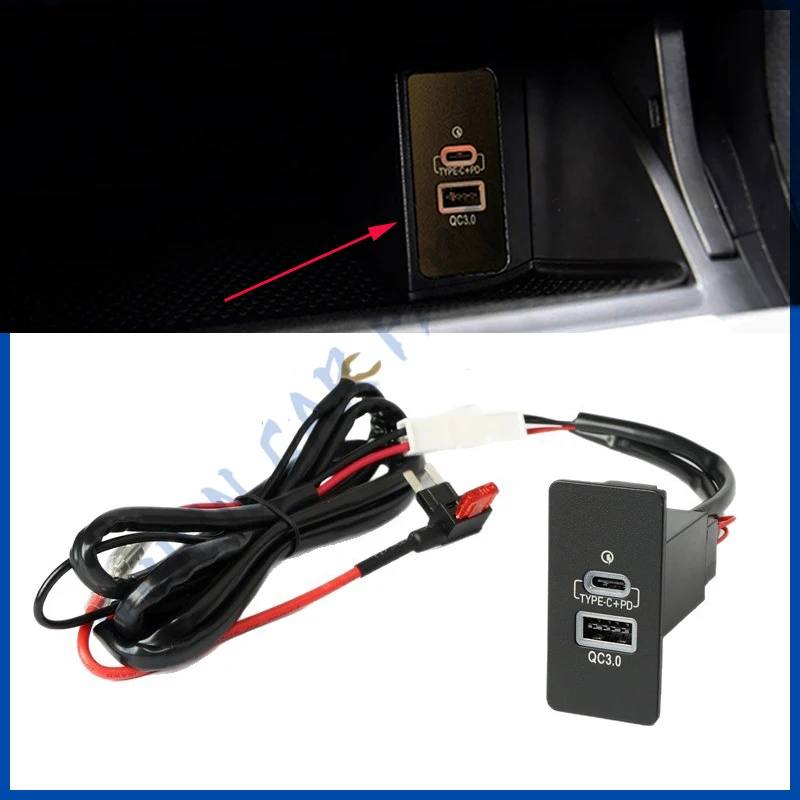 

1PC Dual USB QC3.0 Type C Quick Car Charger Interface Socket Auto Phone Fast Charging Adapter Button For Volkswagen Golf 7/7.5