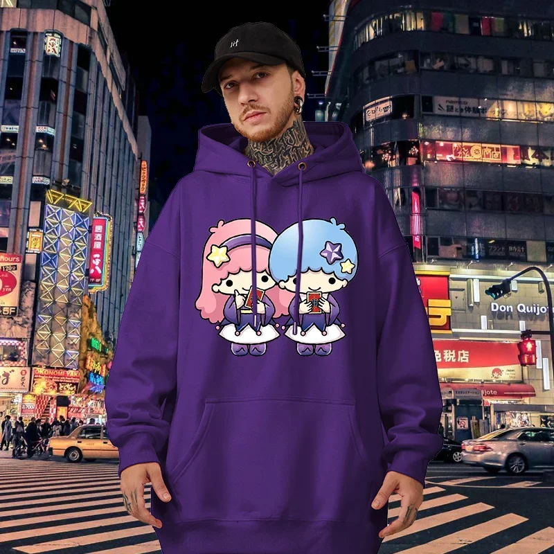 Male Sweatshirts Pocket Anime Sanrio Little Twin Stars Long Sleeve Cozy Popular Streetwear Men Hoodies Autumn Winter Pullover