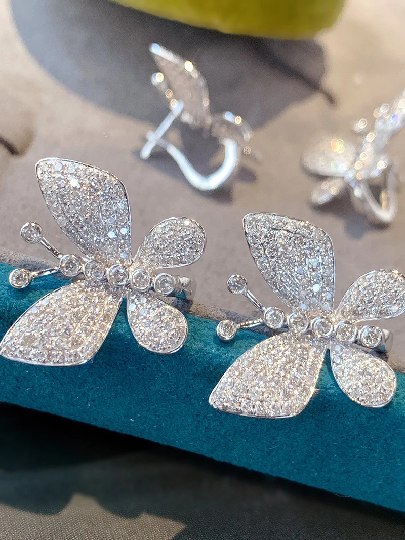 KUGG 100% 18K White Gold Earrings Luxury Butterfly Shape 1.80carat Real Natural Diamond Hoop Earrings for Women Senior Banquet