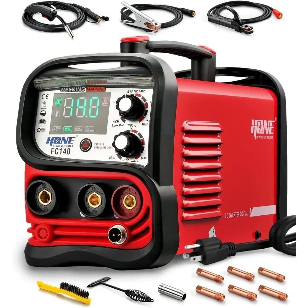 

Welder 110V, Actual 140Amp Flux Core Welder/Stick Welder/Lift TIG 3 in 1 Synergic Welding Machine