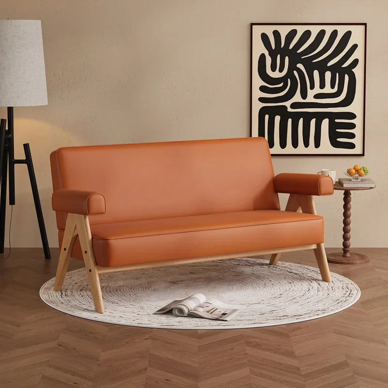 Nordic single sofa  lazy leisure solid wood double three small apartment combination living room cafe small sofa