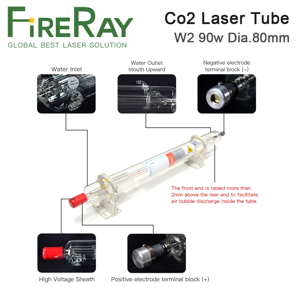FireRay Reci W2 90 W-100 W Co2 Laser Buis Lengte 1200mm Dia.80mm T2 voor Co2 Lasergravure Snijmachine