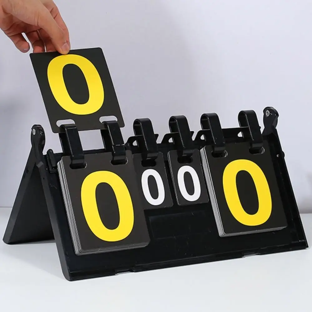 Manual Basketball Scoreboard 4-Digit Tabletop Counter Table Tennis Flip Cards Multifunctional Triangular Base Score Flipper