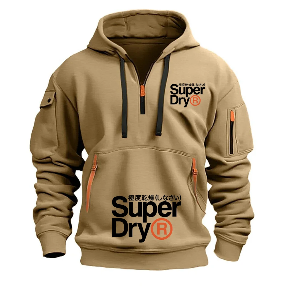 SUPERDRY العلامة التجارية الجافة للغاية الرجال الخريف والشتاء الشارع موضة عادية متعددة جيب سستة الرجعية ملابس العمل مقنعين البلوز