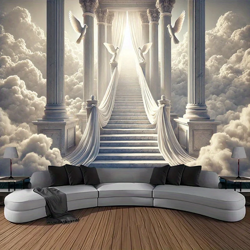 Majestic Ethereal Stairway Tapestry Wall Hanging Polyester Art Print Divine Pathway Grand Columns Hall Decor Fantasy Room Poster