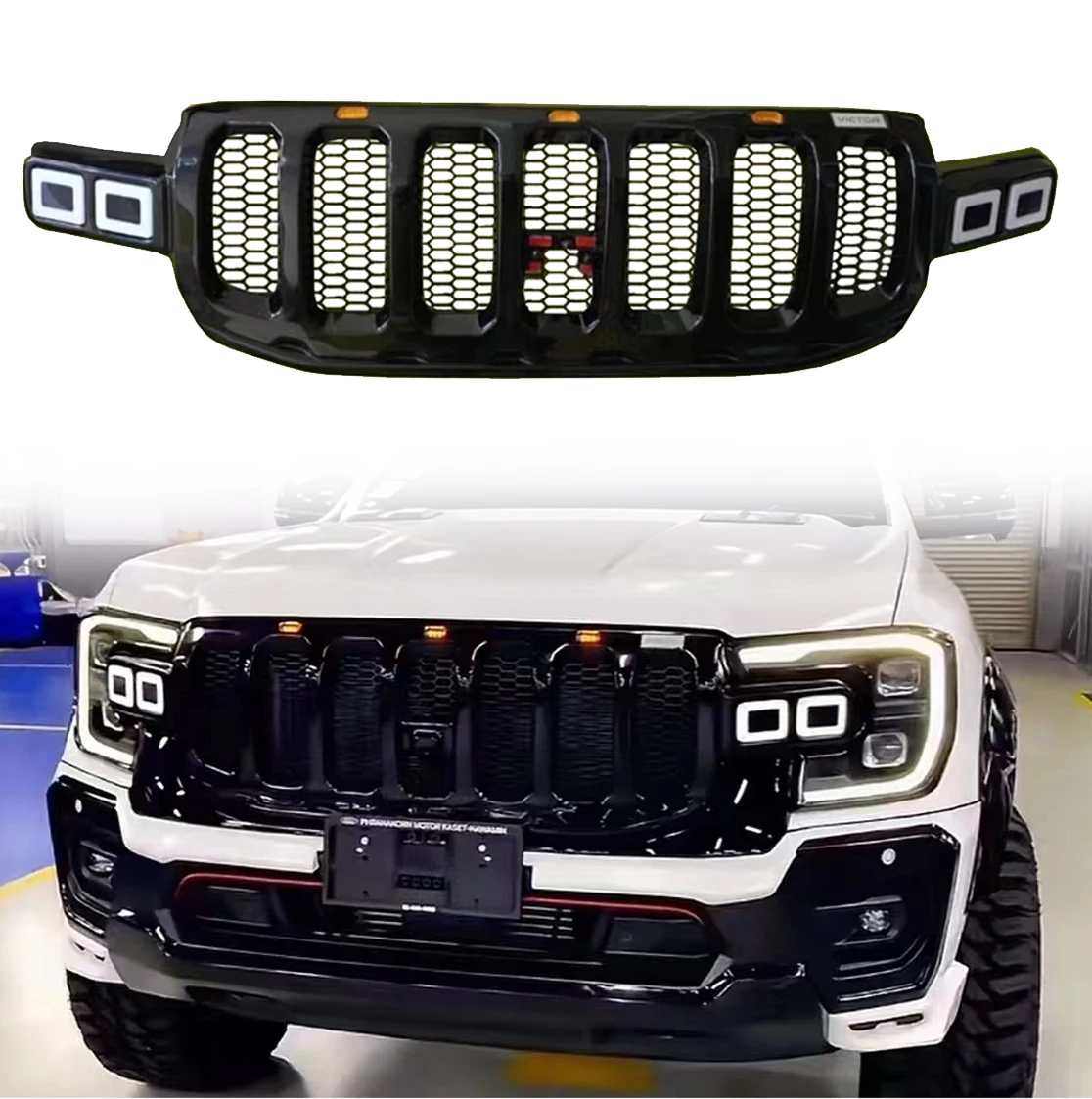 Fits for Ford Ranger Front Bumper High Quality Plastic Center Mesh Grille Grill Modified Upgrade to savior style