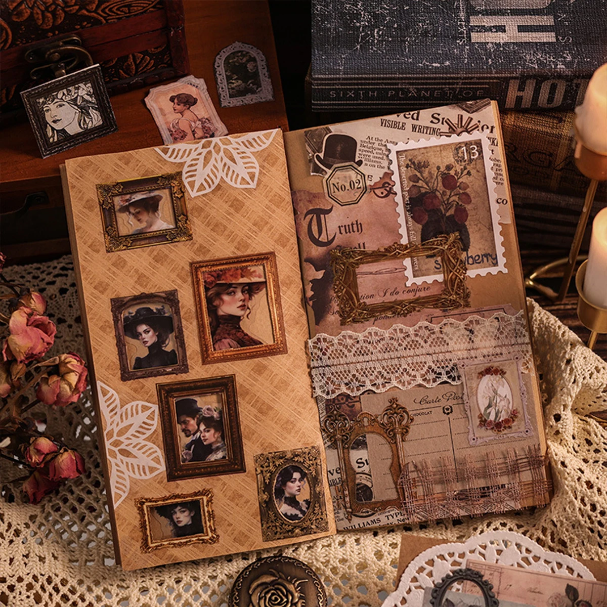 6 unids/set de pegatinas con patrón de borde vintage por paquete, adecuadas para álbumes de recortes y materiales de decoración de álbumes