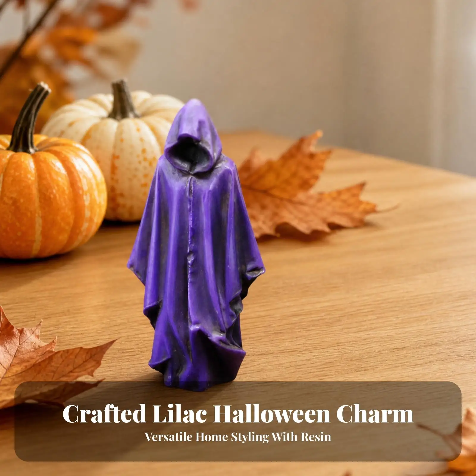 Gothic Resin Reaper Statue Purple Cloak Pendant for Halloween Home Decor Spooky Shelf Ornament Miniature Landscape Decoration