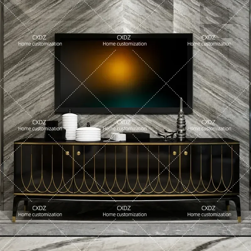 Modern Light Luxury Audio Visual Cabinet Neoclassical Living Room Floor TV Stand Decorative Media Console for Home