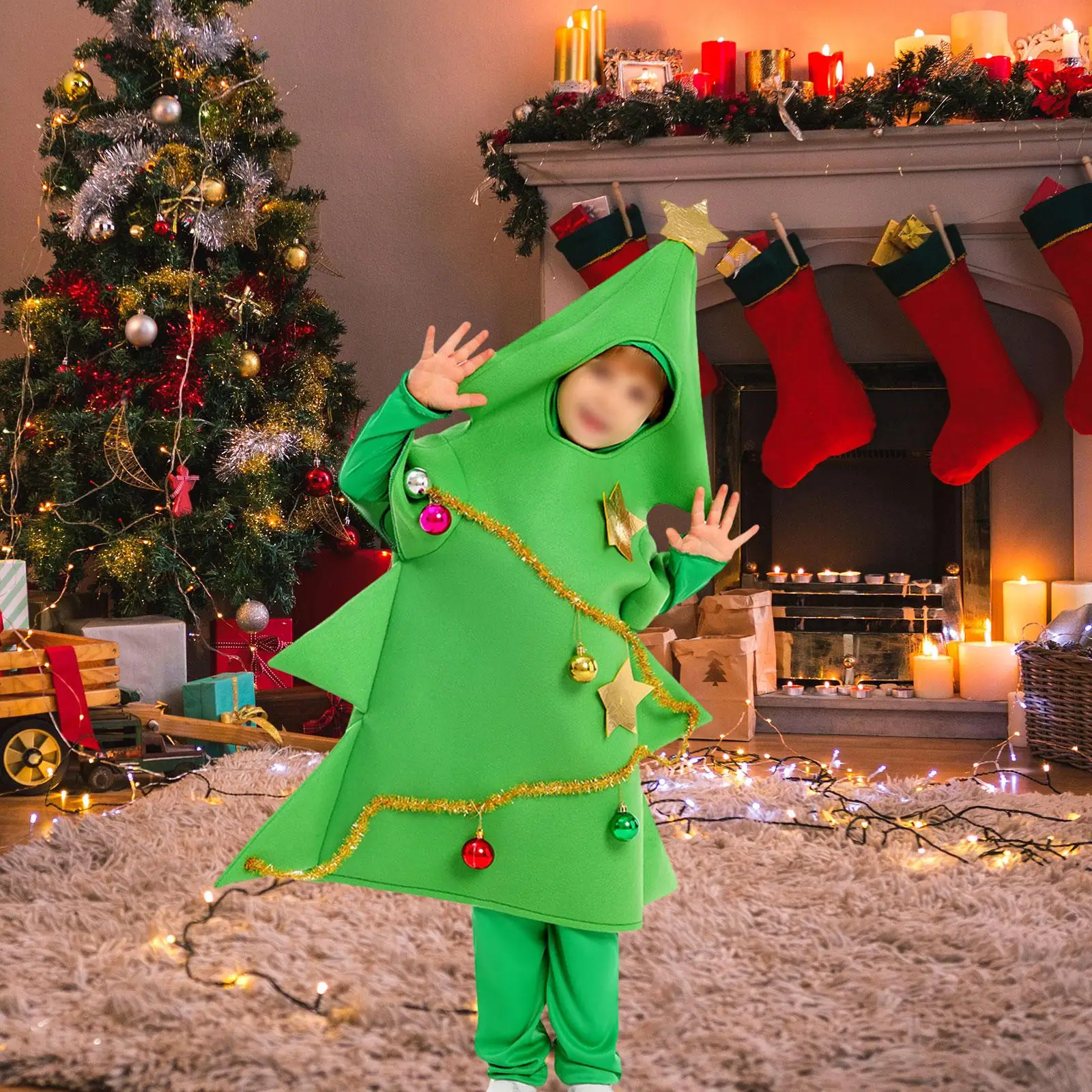 Child Christmas Tree Costume Suit Roles Playing Reusable Decor Cosplay for Halloween Prop Party Xmas Eve Masquerade Stage Show