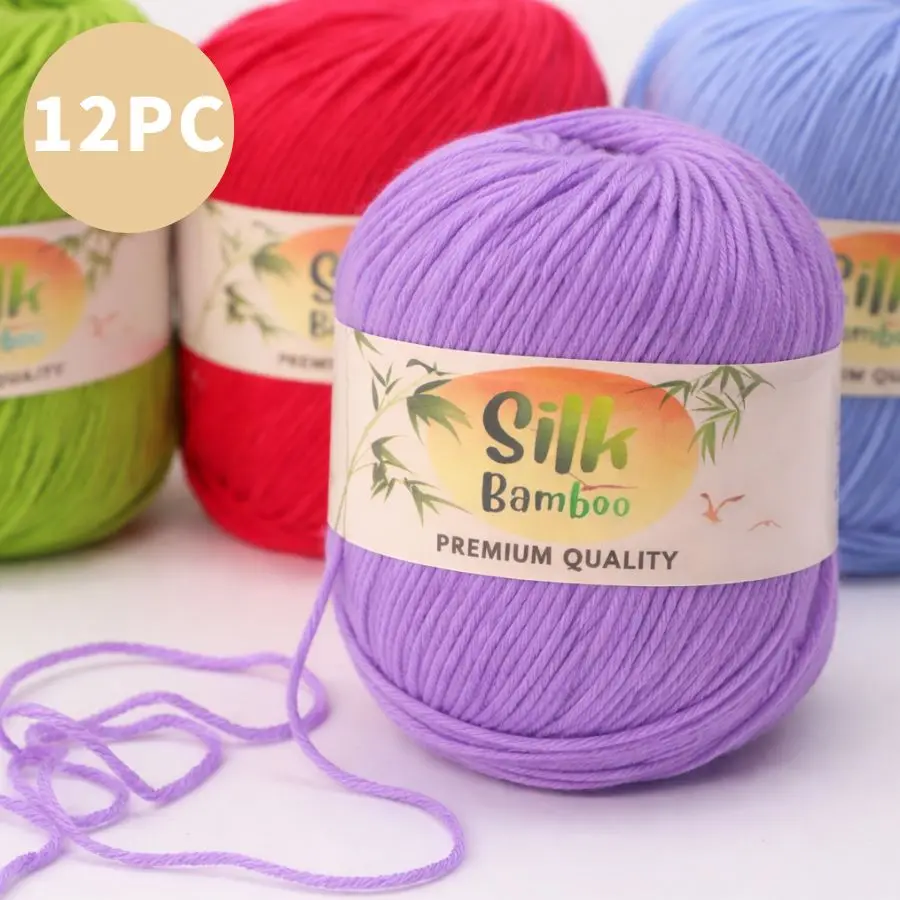 Bamboo Silk Yarn 12 Balls 600g Soft Smooth Crochet Knitting Yarn for Baby Clothes Sweater Scarf DIY Handmade Crafts