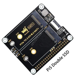 Raspberry Pi 5 PCIe to M.2 NVMe Dual SSD PCIe-TO-2-CH-M.2-HAT+ Board Pi5 Double(NOT Support BOOT fro