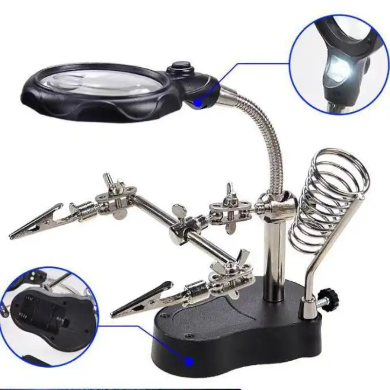 Repair Auxiliary Clamp Light, Clamp-on Soldering Magnifying Glass, With Auxiliary Soldering Iron Stand For Precision Electronics