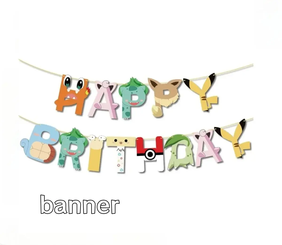 Pokemon Happy Birthday Banner Party Decoration Pikachu Flag Banner Baby Shower Kids Boys Favors Gifts For Party Decor Supplies