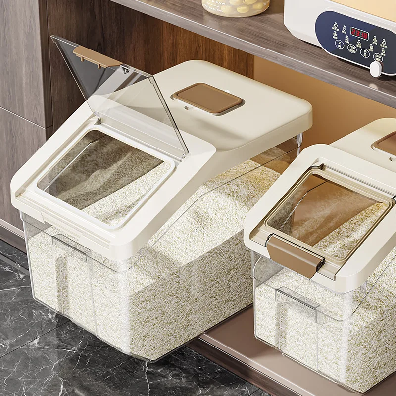 Household insect-proof  moisture-proof25kg transparent rice bucket kitchen food-grade sealed rice tank flour grains storage tank