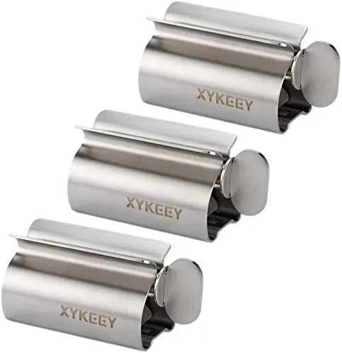 

Toothpaste Tube Squeezer - Set of 3 Toothpaste Squeezer Rollers, Metal Toothpaste Tube Wringer Seat Holder Stand XYKEEY (Sliver)