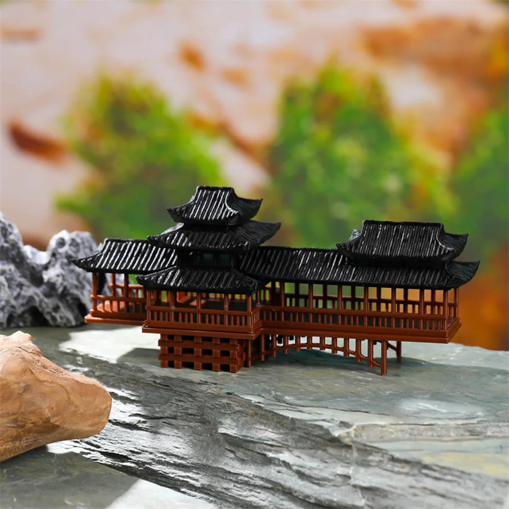 Micro Covered Bridge Statue Simulated Covered Bridge Landscape Ornaments Antique Architectural Model Miniature Bridge