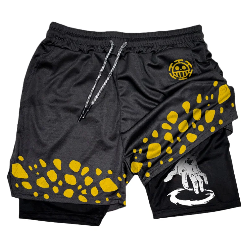 بانداي أنيمي قطعة واحدة ترافالغار القانون طبقة مزدوجة وهمية قطعتين الصالة الرياضية تجريب السراويل الصيف سريعة الجافة مريح عادية خفيفة الوزن #3