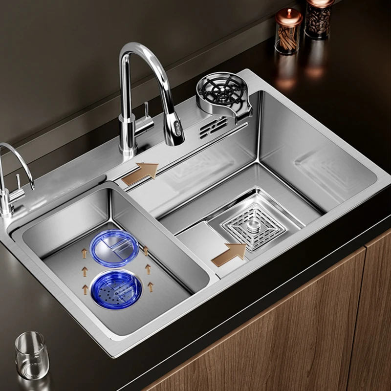 Multiple Size Nano 304 Stainless Steel Kitchen Sink Large Single-slot Washbasin Bowl For Home Improvement Drain Accessories