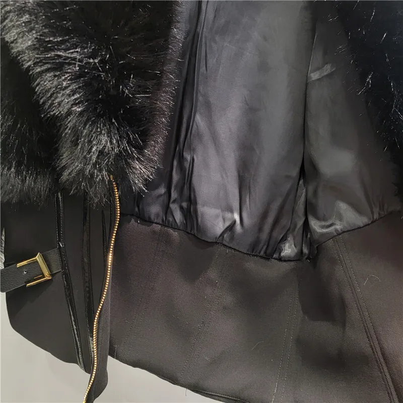 Hksh 2025 inverno novas mulheres casaco curto falso fu patxhwork zíper cintura cinching fino ajuste streetwear luxo ins jaqueta quente hk14812