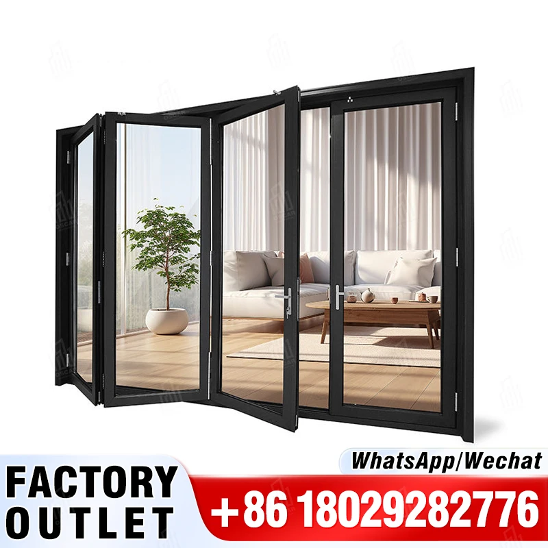 Contemporary Styles Aluminum Alloy Doors Soundproof Double Glass Sliding Bifold Doors Aluminium Folding Patio Doors