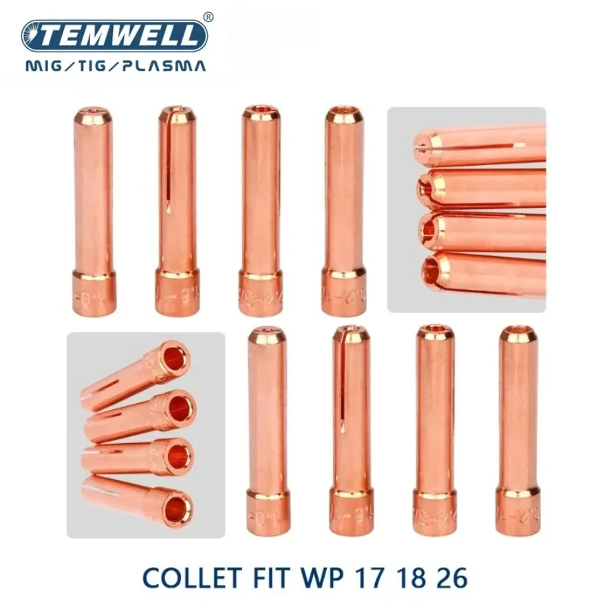 TEMWELL 10PCS Collet 10N22 10N23 10N24 10N25 /1.0mm /1.6mm /2.4mm /3.2mm fit TIG Welding Torch SR/WP-17 WP-18 WP-26  Welding To