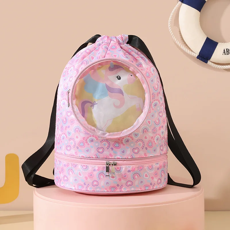 Wet and dry separation swimming bag double-layer cartoon storage bag children portable storage bag fitness backpack toiletry bag