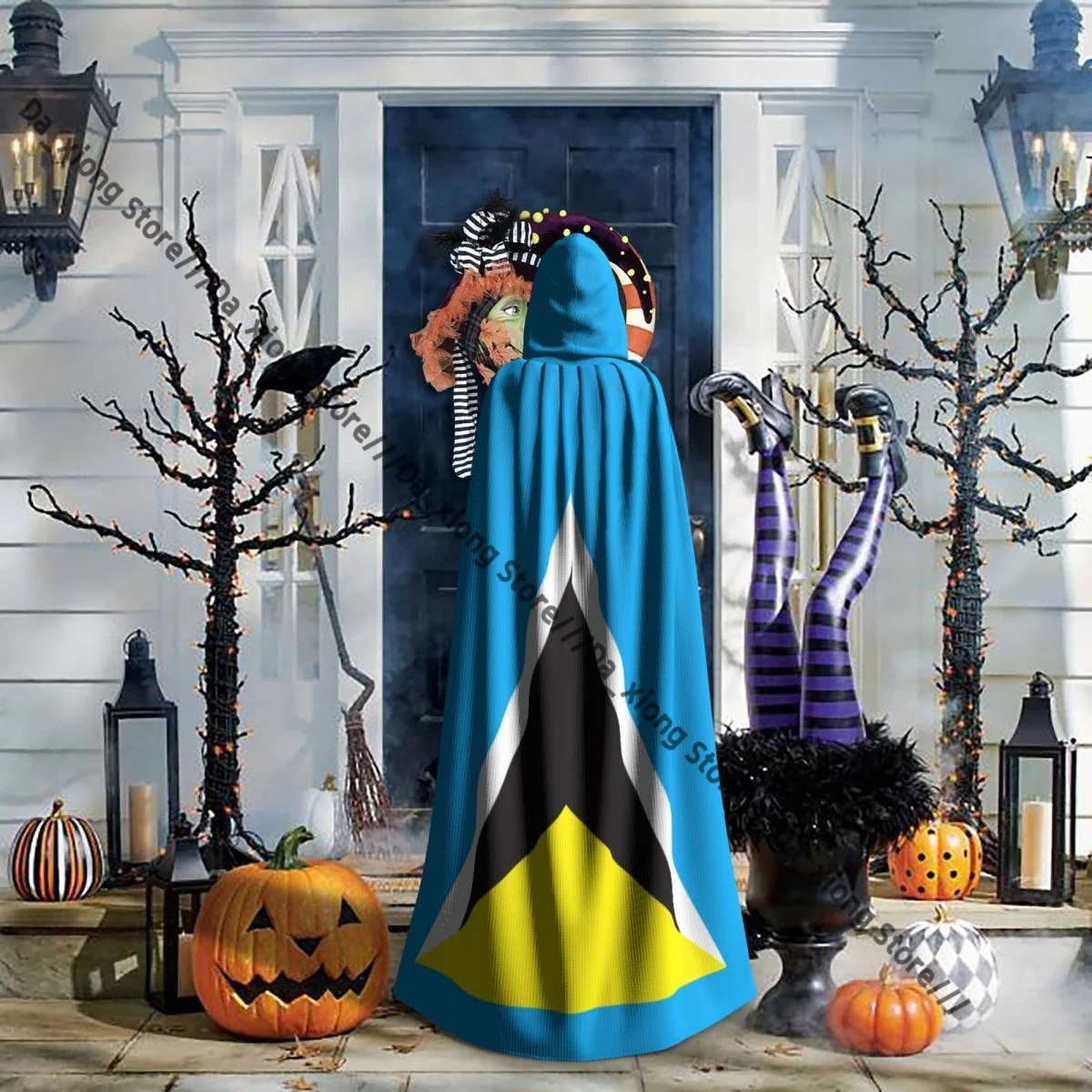 Unisex Halloween mantel vlag kaart van Saint Lucia Cape middeleeuws kostuum met capuchon heks Wicca vampier