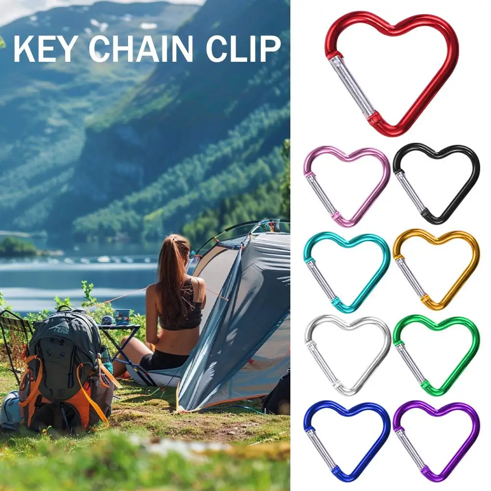 9PCS/Bag Heart-shaped Aluminum Carabiner Key Chain Keyring Hook Travel Bottle Outdoor Buckle Accessories Kit Hanging Clip W J6G3