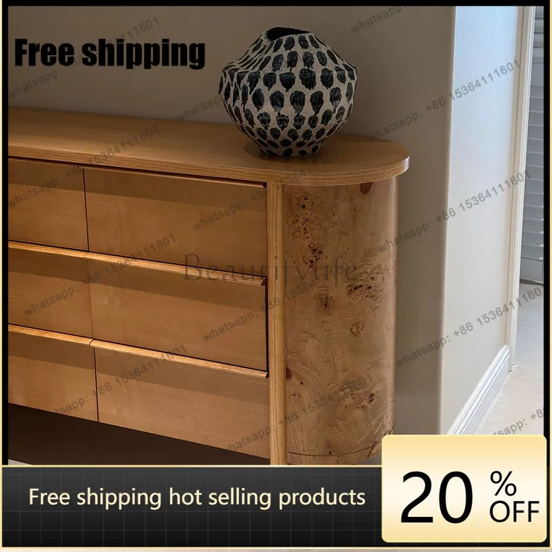 Factory DirectMedieval style log color, tree tumor, rounded corner, six-bucket cabinet, wabi-sabi retro wooden storage cabinet