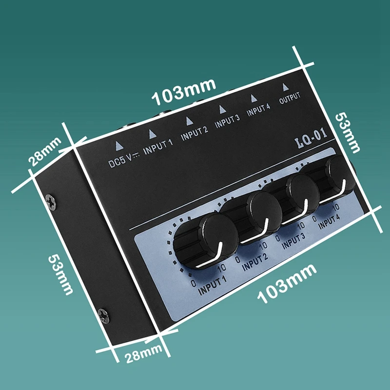 Smart-LQ-01 Mélangeur 4 canaux 4 entrées 1 sortie DC 5 V Mini table de mixage audio portable Mélangeurs à 4 canaux Console de mixage