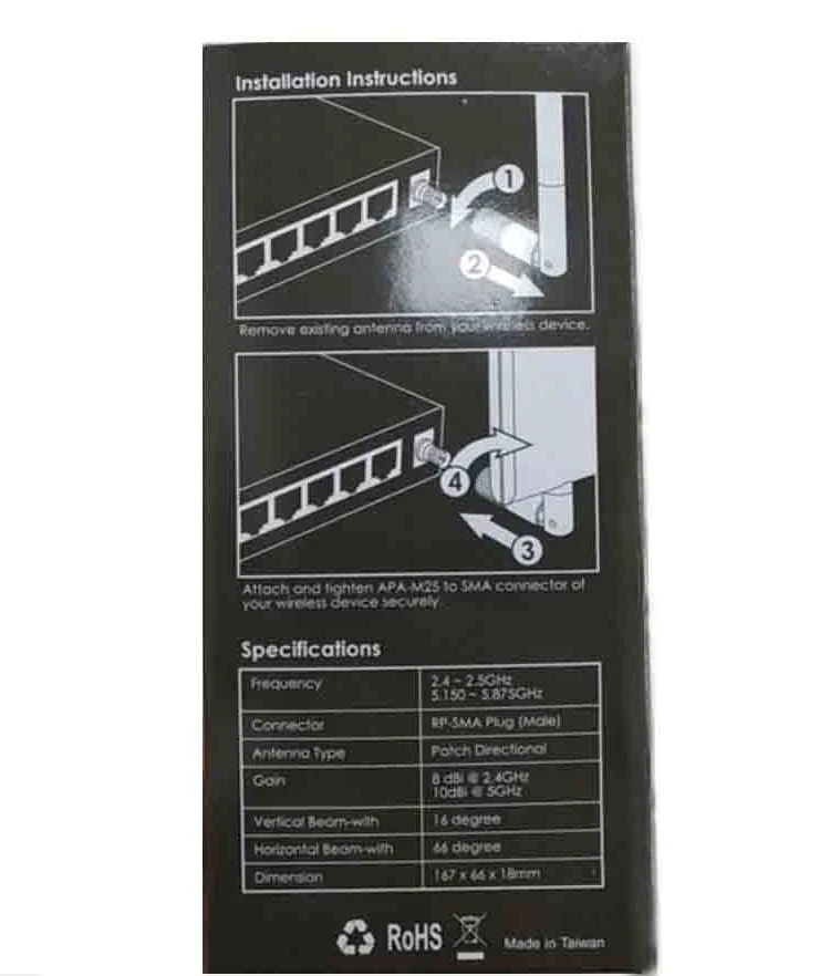تايوان صنع ألفا Apa-m25 2.4g 5g ثنائي النطاق 10dbi اتجاهي هوائي Sma موصل #2